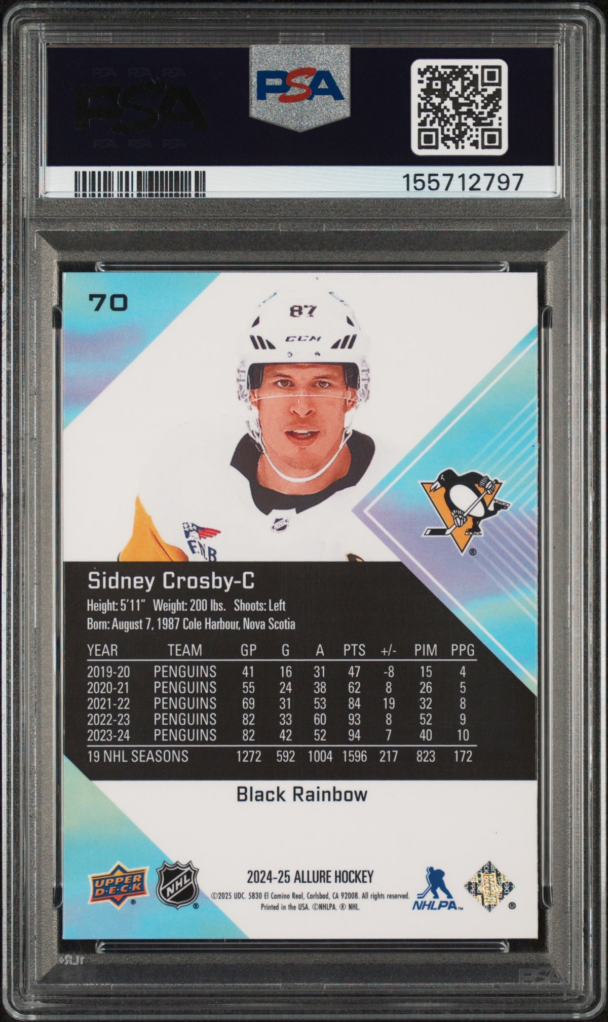 2024 Upper Deck Allure Black Rainbow Sidney Crosby #70 PSA 9