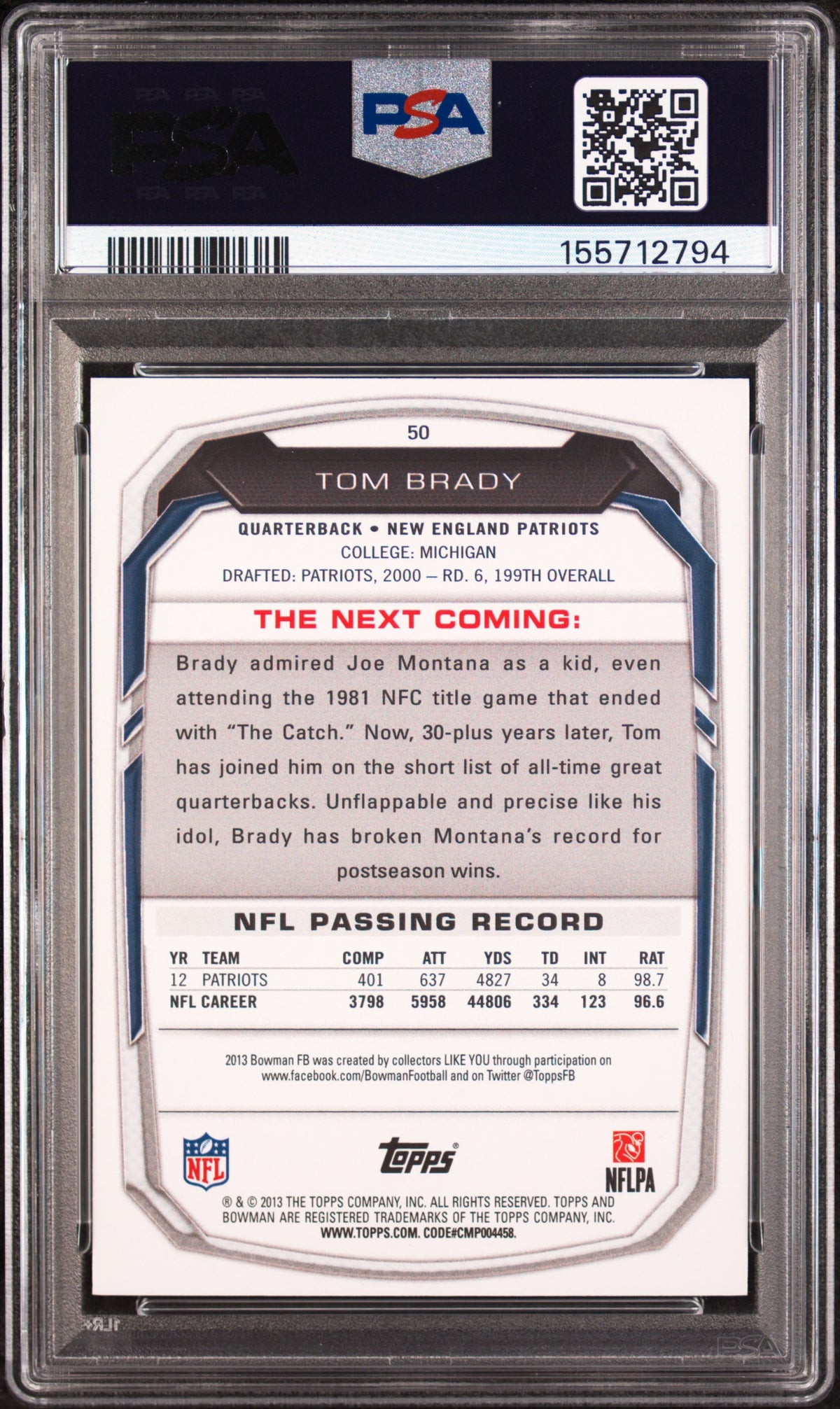2013 Bowman Black Tom Brady #50 PSA 6