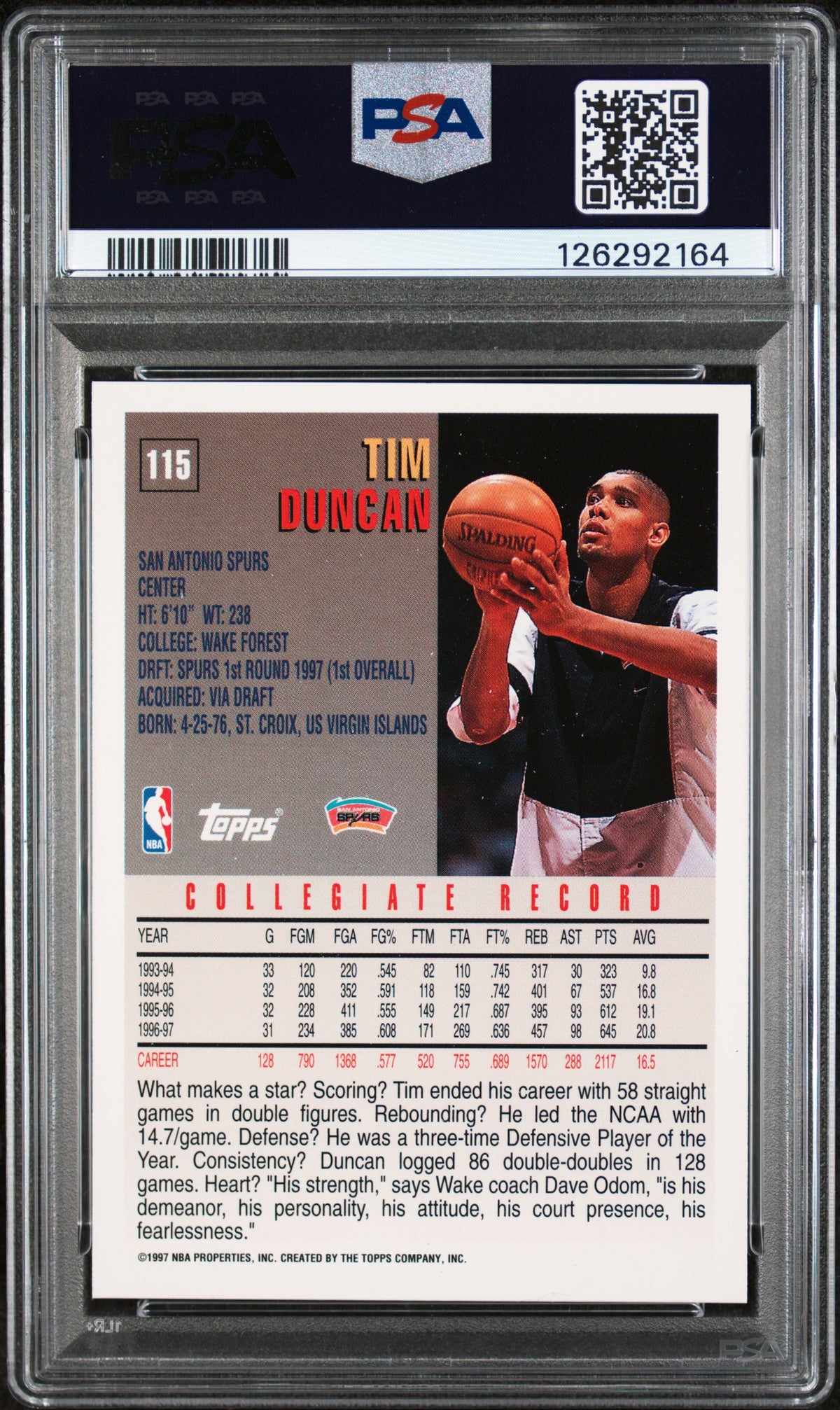 1997 Topps Tim Duncan #115 PSA 6