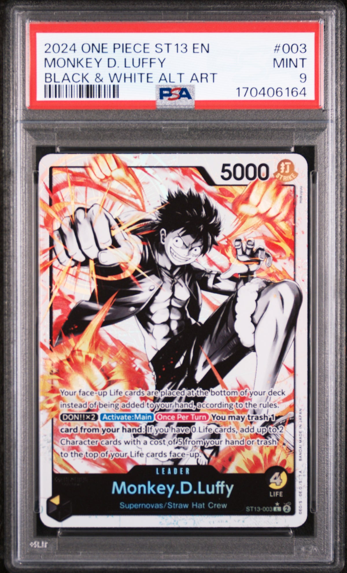 2024 One Piece Starter Deck 13 the Three Brothers Ultra Deck Black and White Alternate Art Monkey D. Luffy #ST13003 PSA 9