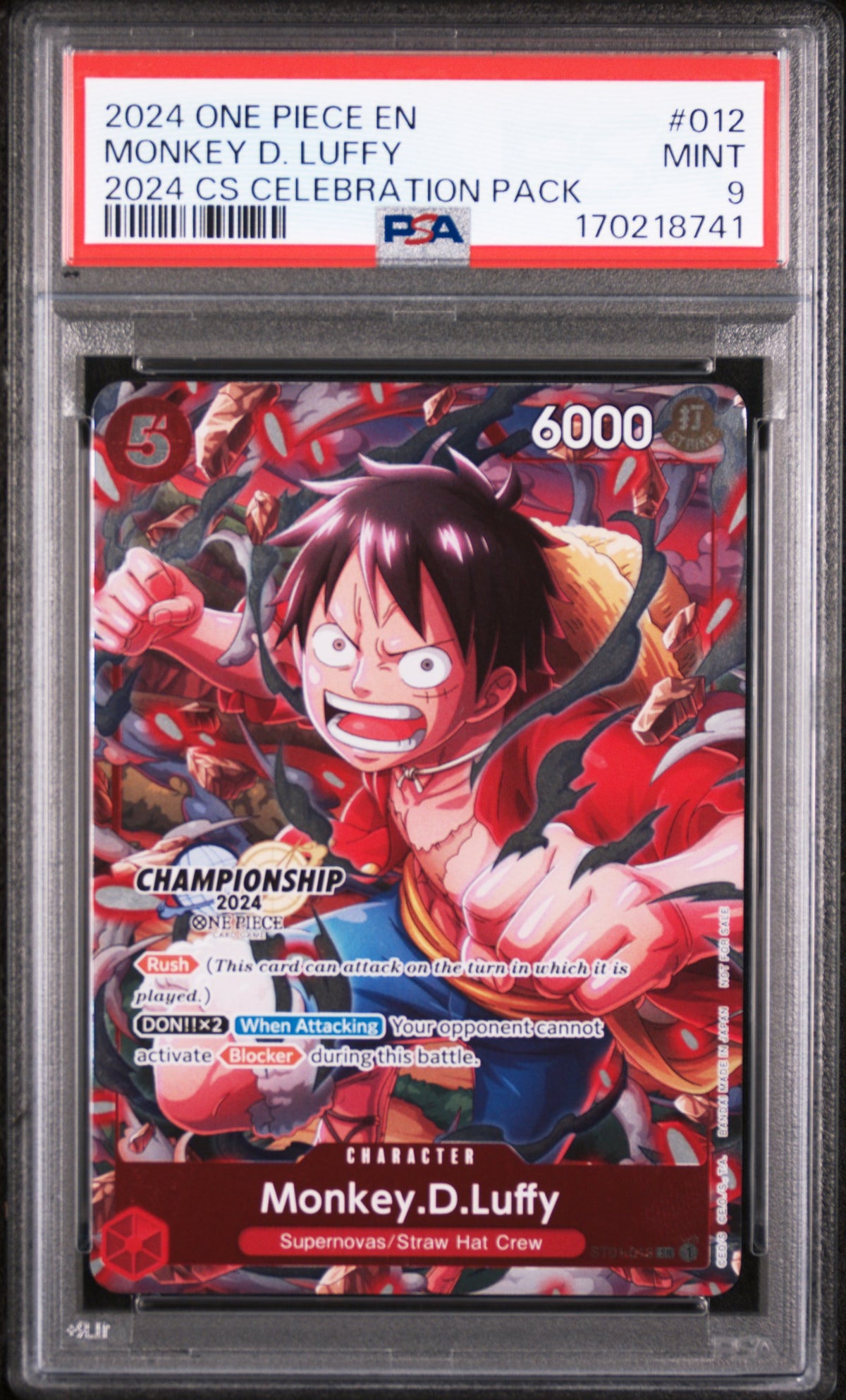 2024 Pokemon Tournament Promo Celebration Pack Monkey D. Luffy #ST01-012 PSA 9
