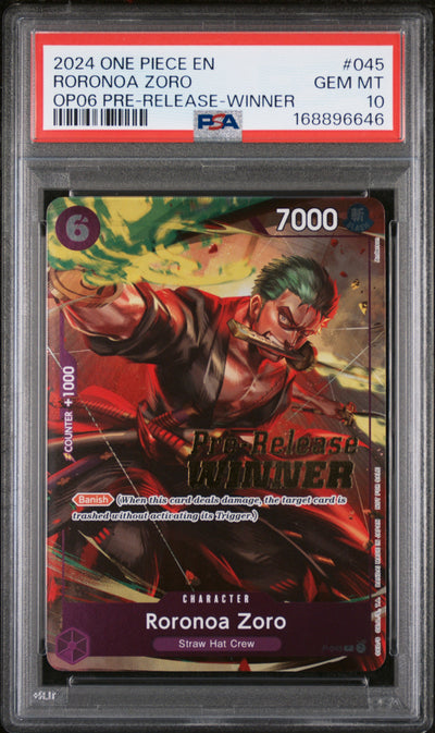 2024 One Piece Promo Wings of the Captain Prerelease Winner Roronoa Zoro #P045 PSA 10