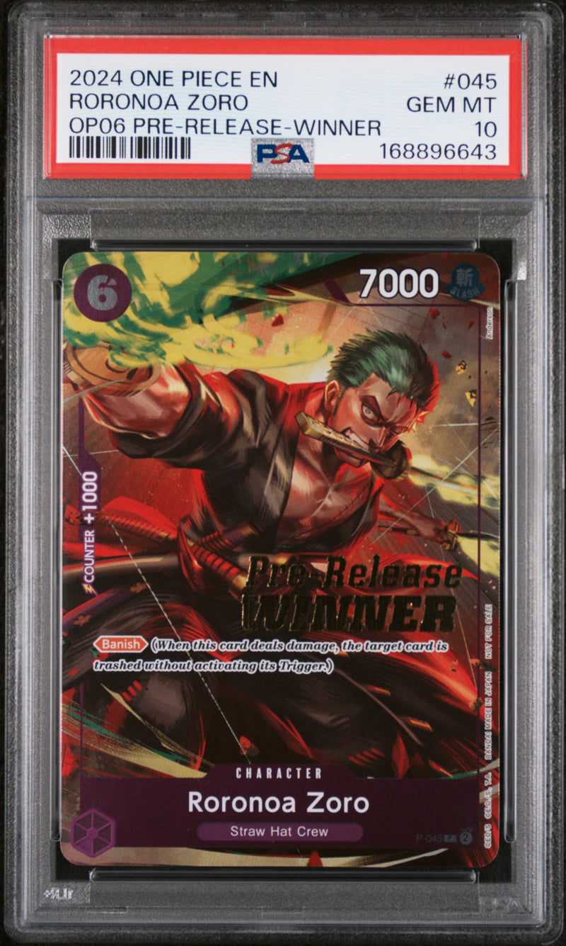 2024 One Piece Promo Wings of the Captain Prerelease Winner Roronoa Zoro #P045 PSA 10