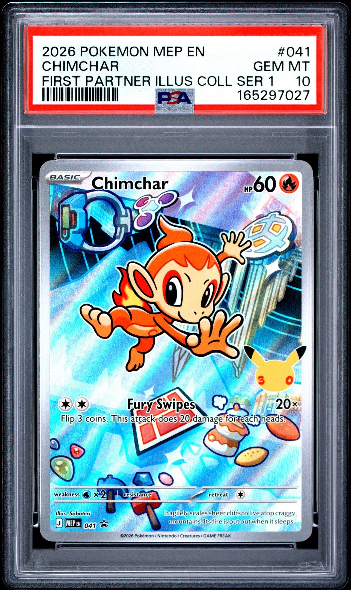 2026 Pokemon Mega Evolution Black Star Promo First Partner Illustration Collection Series 1 Chimchar #041 PSA 10