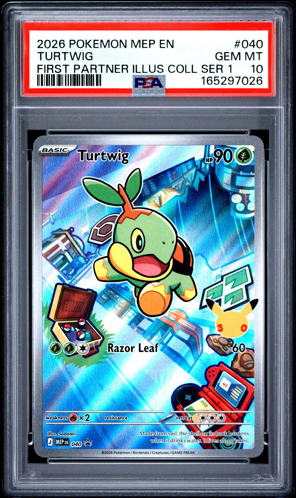 2026 Pokemon Mega Evolution Black Star Promo First Partner Illustration Collection Series 1 Turtwig #040 PSA 10