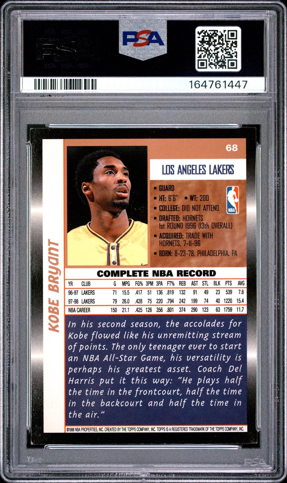 1998 Topps Kobe Bryant #68 PSA 6 164761447