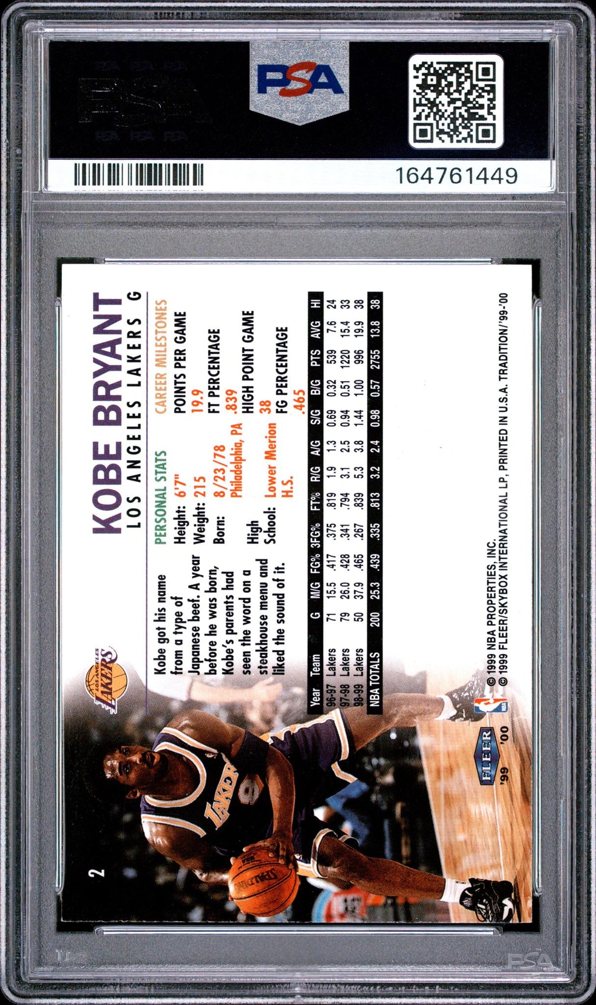 1999 Fleer Kobe Bryant #2 PSA 7