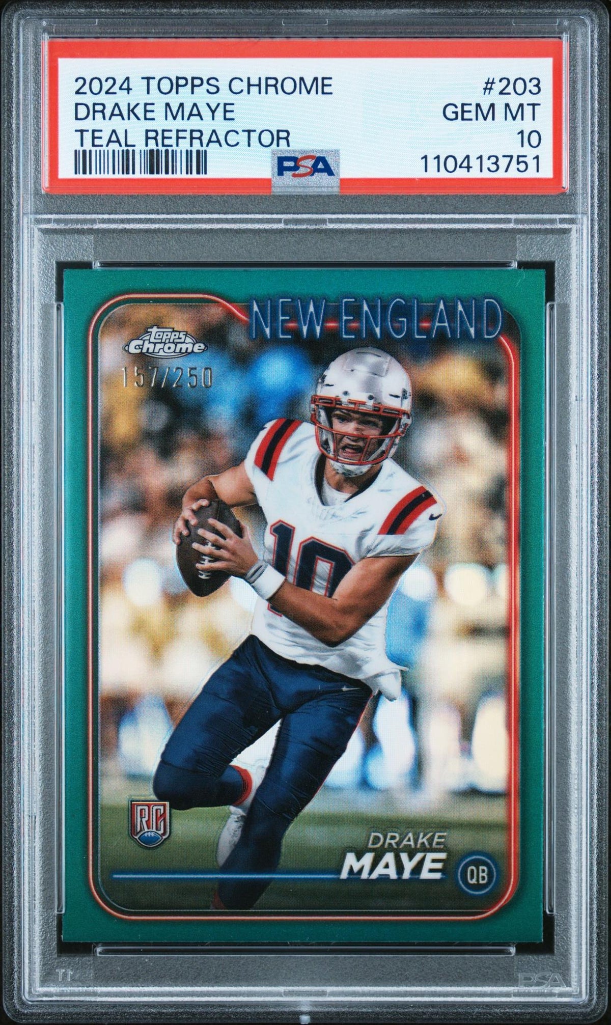 2024 Topps Chrome Green Refractors Drake Maye #203 /99 PSA 10