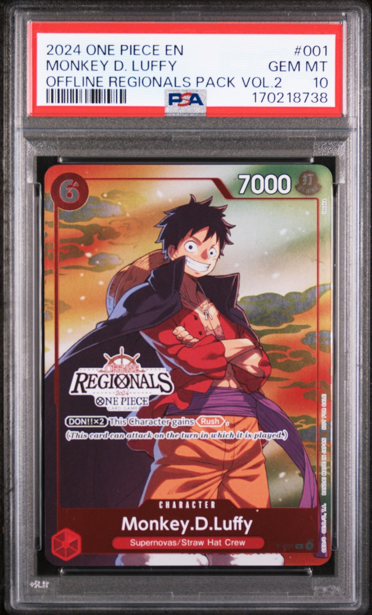 2024 One Piece Tournament Promo Offline Regionals Pack Volume 2 Monkey D. Luffy #P-001 PSA 10