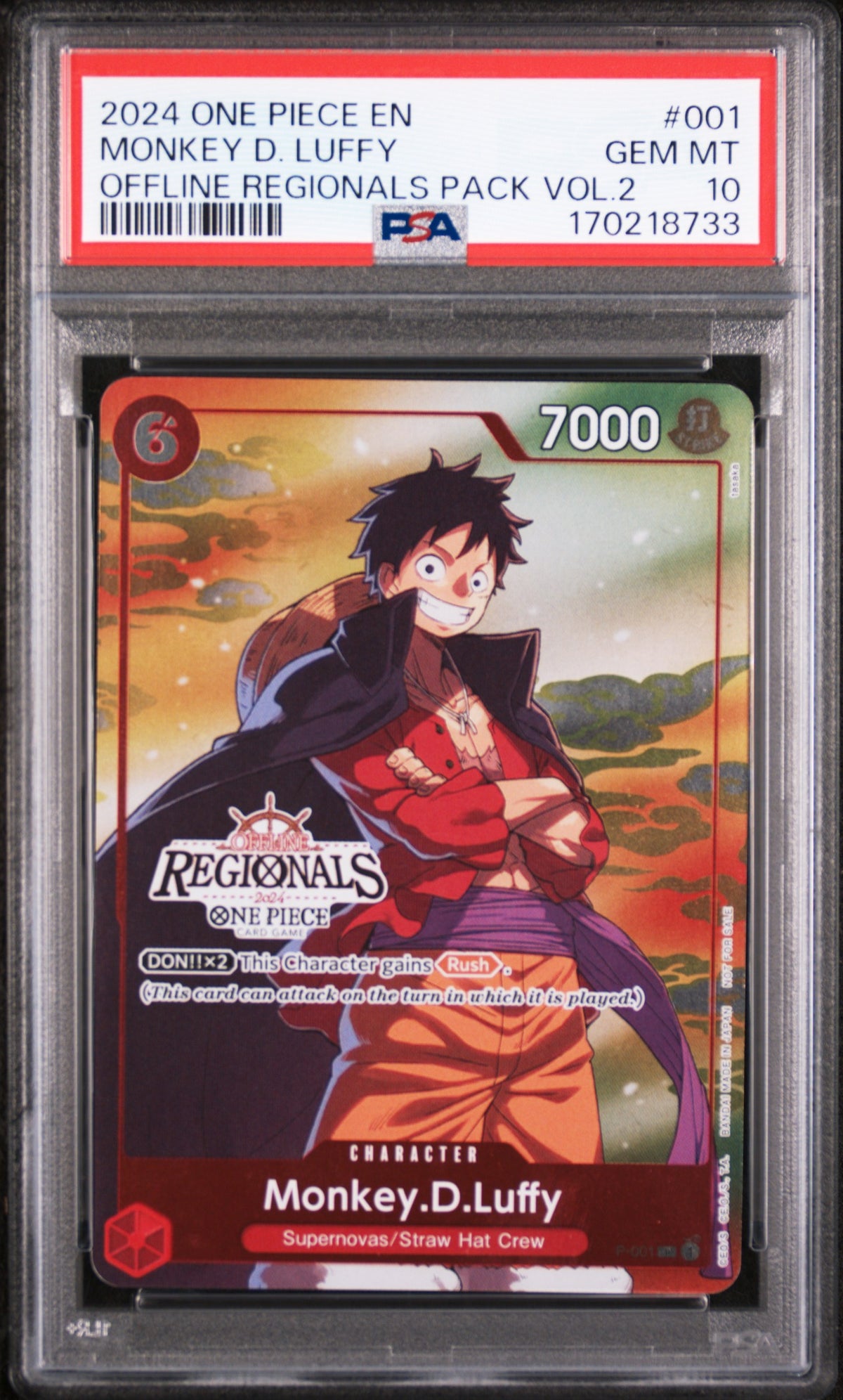 2024 One Piece Tournament Promo Offline Regionals Pack Volume 2 Monkey D. Luffy #P-001 PSA 10