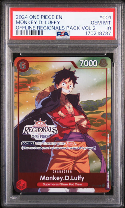 2024 One Piece Tournament Promo Offline Regionals Pack Volume 2 Monkey D. Luffy #P-001 PSA 10