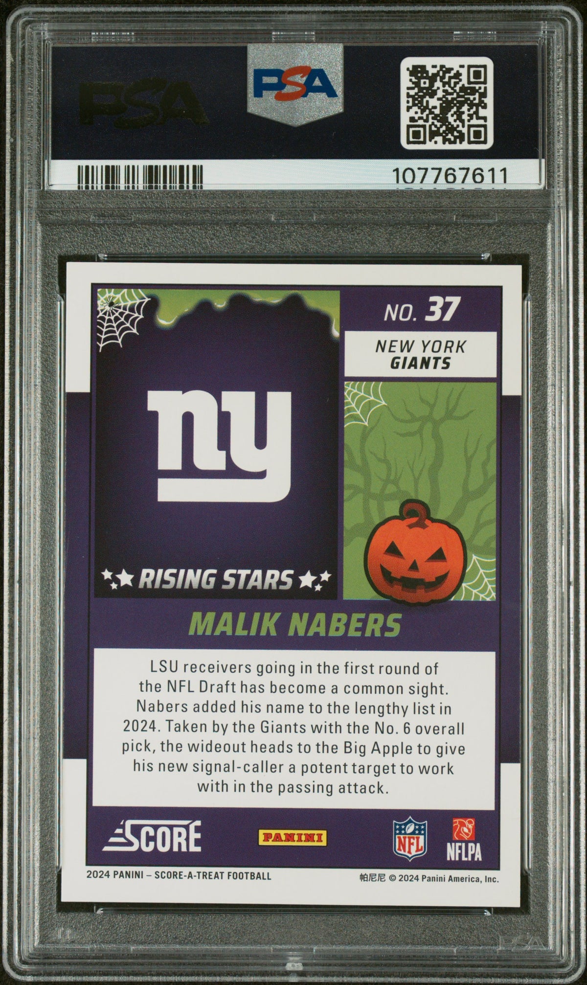 2024 Panini Score-A-Treat Rising Stars Orange Pumpkin Malik Nabers #37 PSA 9