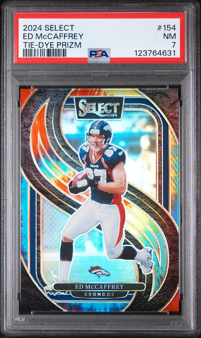 2024 Panini Select Ed McCaffrey Tie-Dye Prizm #154 /25 PSA 7