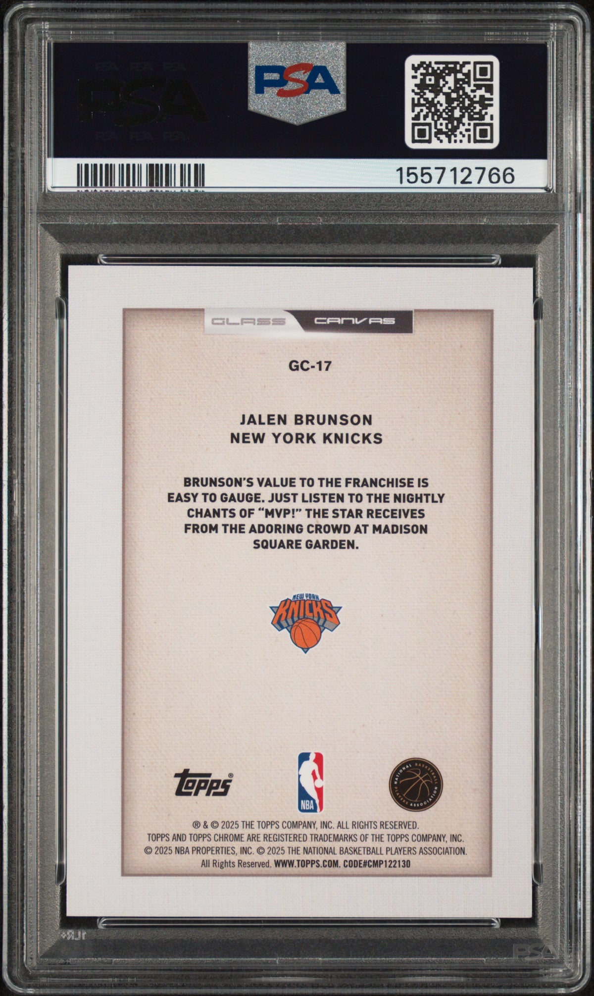 2025 Topps Chrome Glass Canvas Jalen Brunson #GC-17 PSA 9