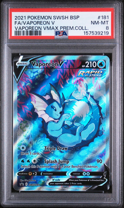 2021 Pokemon Sword and Shield Black Star Promo Premium Collection Vaporeon V #181 PSA 8