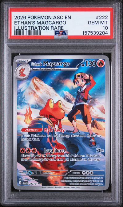 2026 Pokemon Mega Evolution Ascended Heroes Illustration Rare Ethan's Magcargo #222 PSA 10