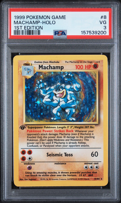 1999 Pokemon Base Set 1st Edition Holo Machamp #8 PSA 3