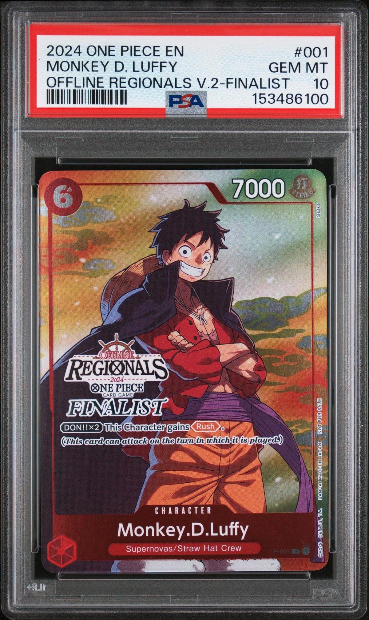 2024 One Piece Offline Regionals Pack Volume 2 Finalist Monkey D. Luffy #P-001 PSA 10