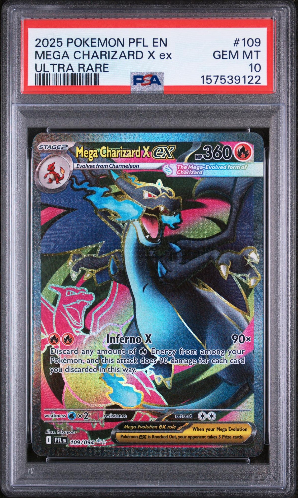 2025 Pokemon Mega Evolution Phantasmal Flames Ultra Rare Mega Charizard X Ex #109 PSA 10