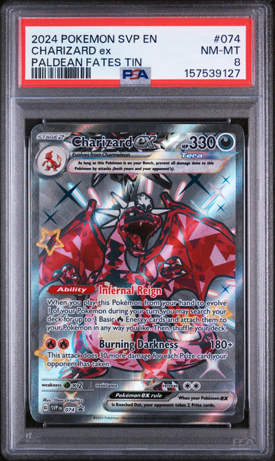 2024 Pokemon Scarlet and Violet Black Star Promo Paldean Fates Tin Charizard Ex #074 PSA 8
