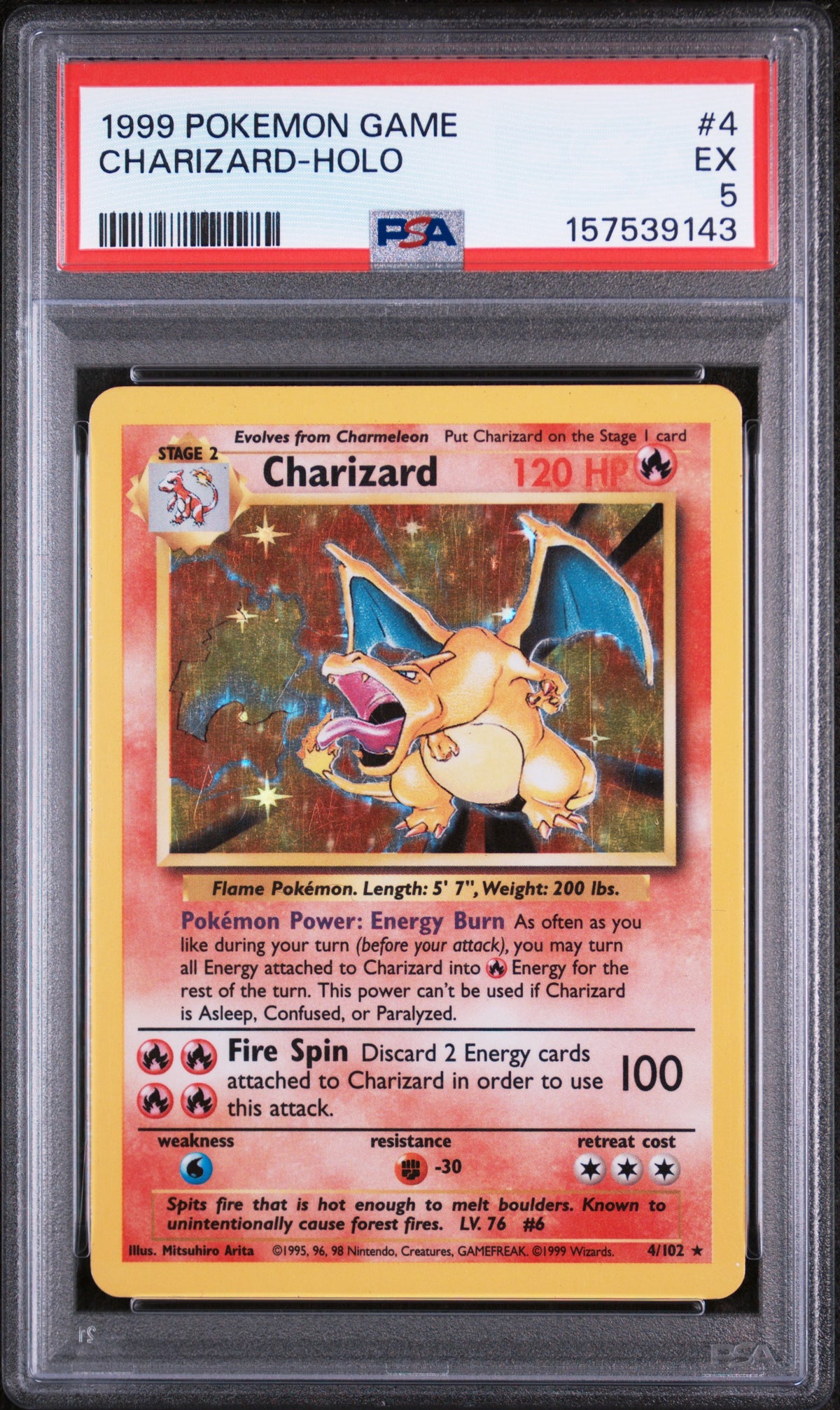 1999 Pokemon Base Set Holo Charizard #4 PSA 5