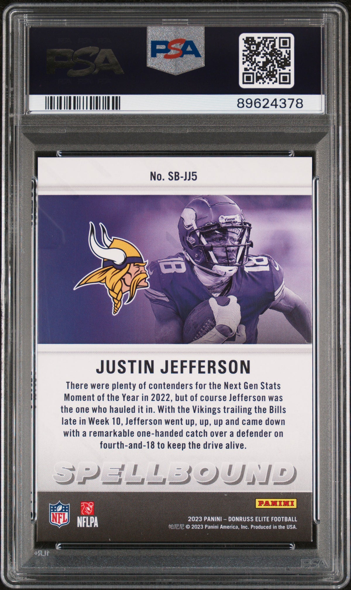 2023 Panini Donruss Elite Spellbound Justin Jefferson #SBJJ5 PSA 7