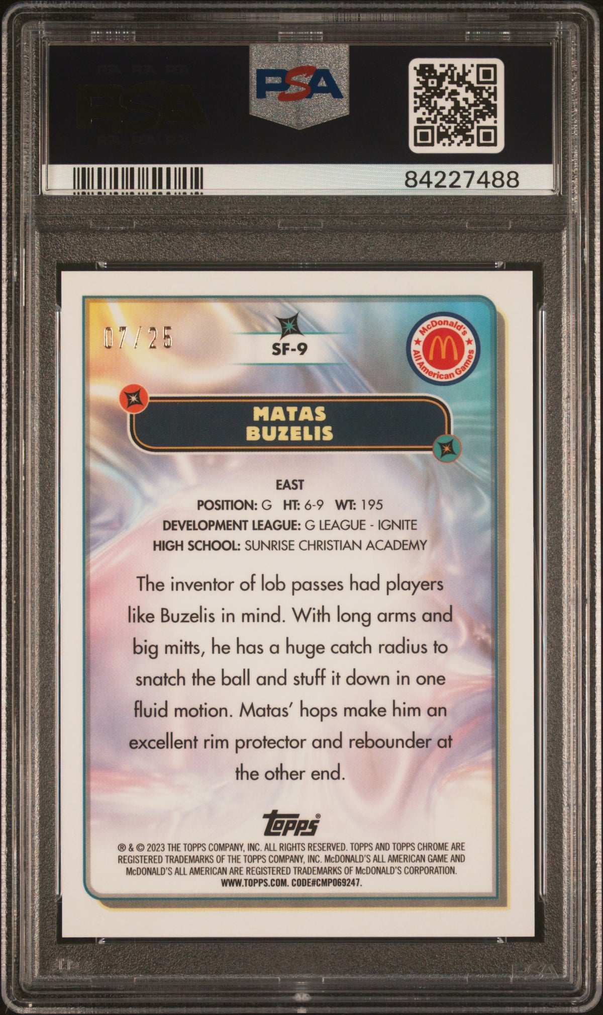 2023 Topps Chrome Mcdonald's All-American Superfly Orange Matas Buzelis #SF9 PSA 6