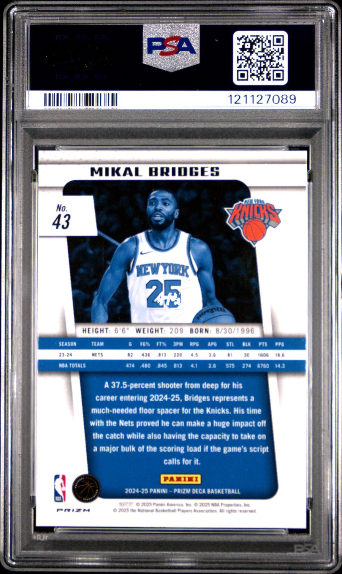 2024 Panini Prizm Deca Black Gold Prizm Mikal Bridges #43 PSA 10