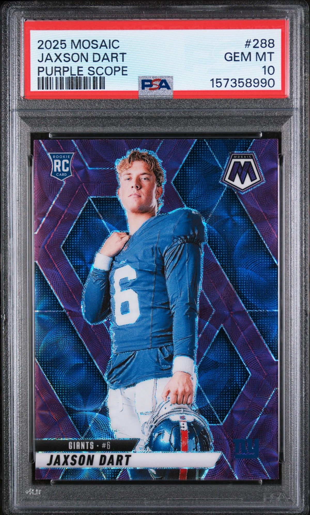 2025 Panini Mosaic Rookie Variation Purple Scope Jaxson Dart #288 PSA 10