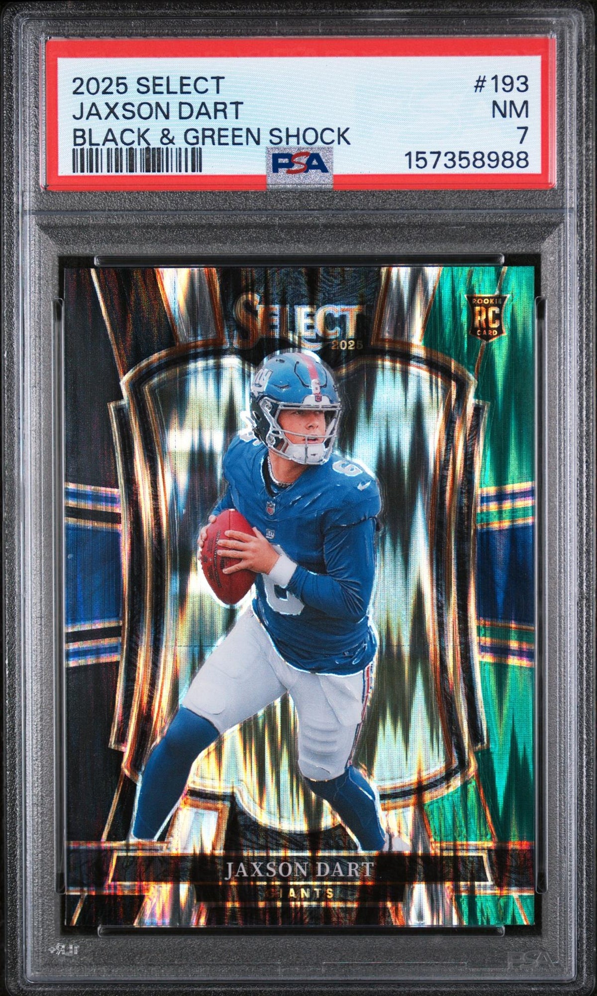 2025 Select Prizm Black and Green Shock Jaxson Dart #193 PSA 7