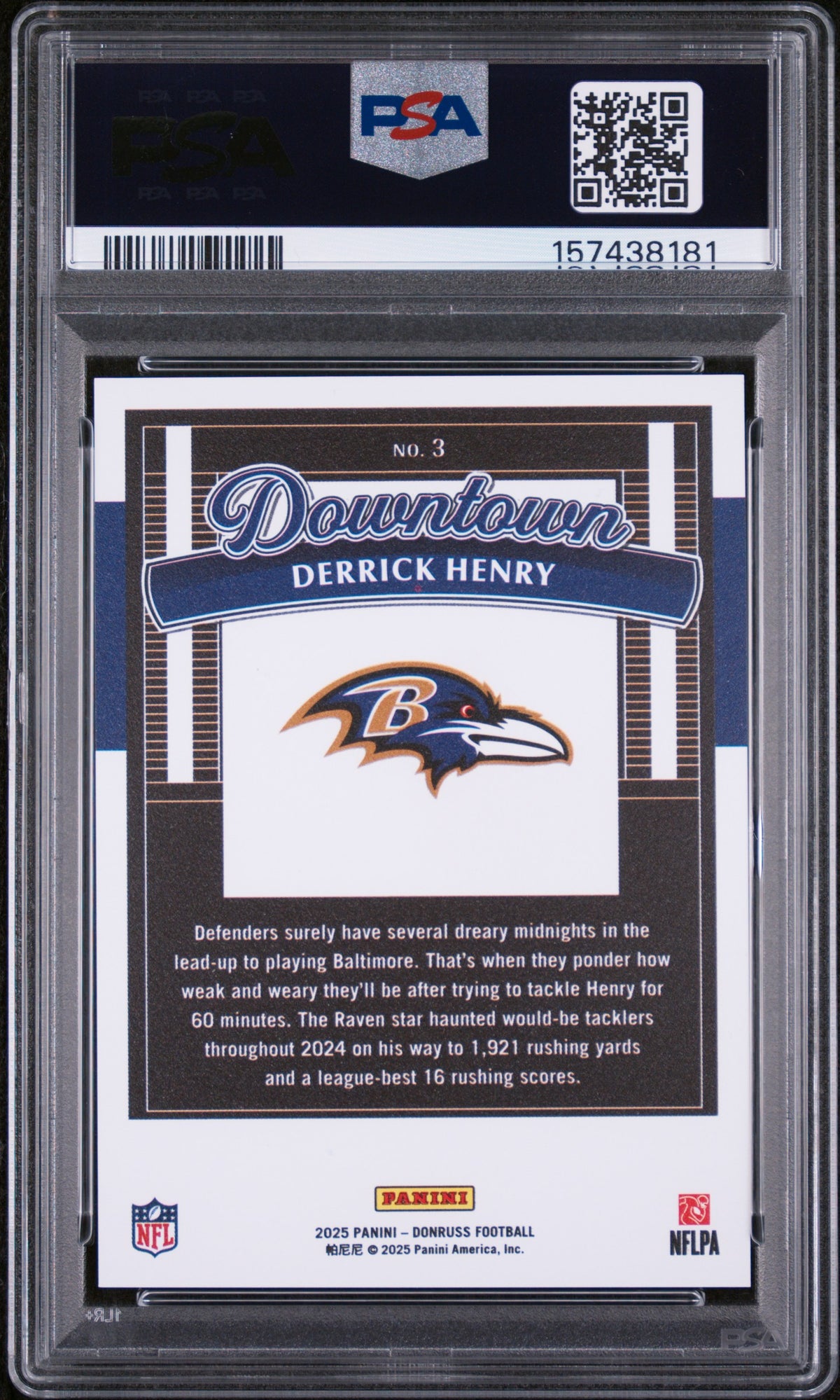 2025 Donruss Downtown! Derrick Henry #3 PSA 10