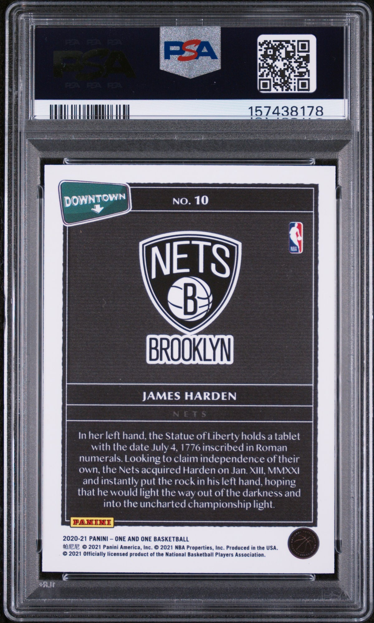 2020 Panini One and One Downtown James Harden #10 PSA 10