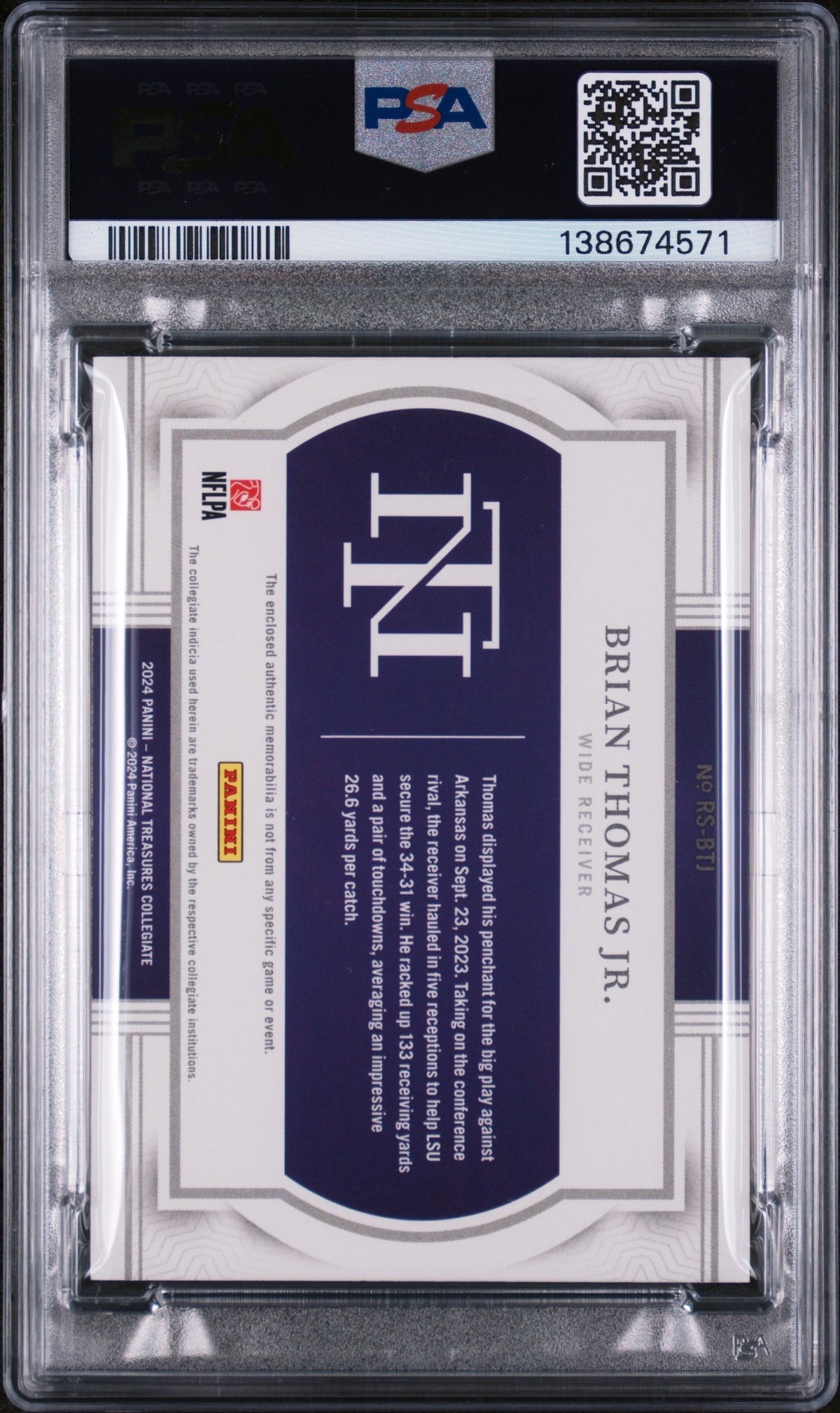 2024 Panini National Treasures Collegiate Rookie Silhouettes Relics Brian Thomas Jr. #BTJ PSA 7