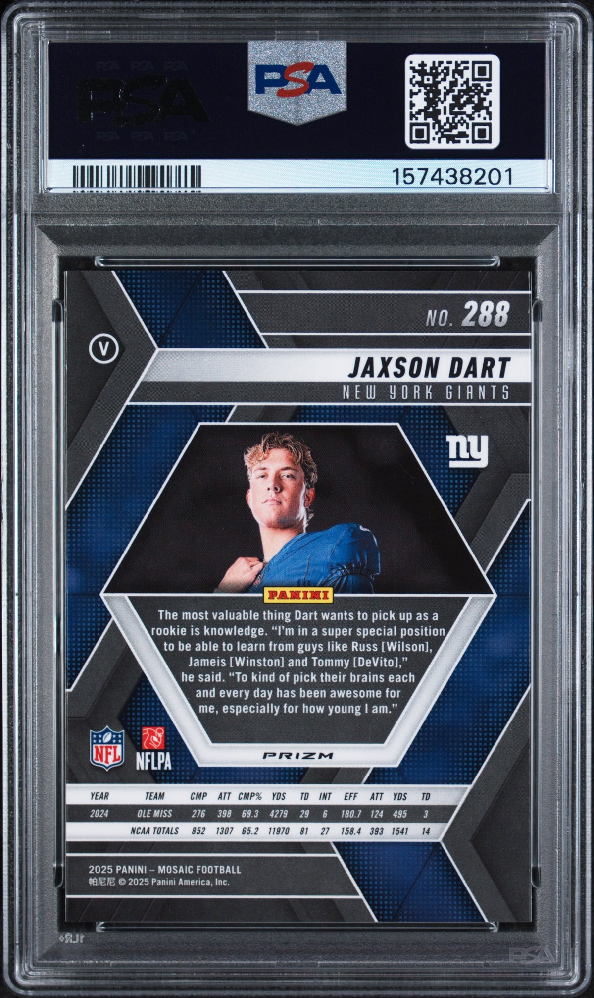 2025 Panini Mosaic Rookie Variation Mosaic Jaxson Dart #288 PSA 10