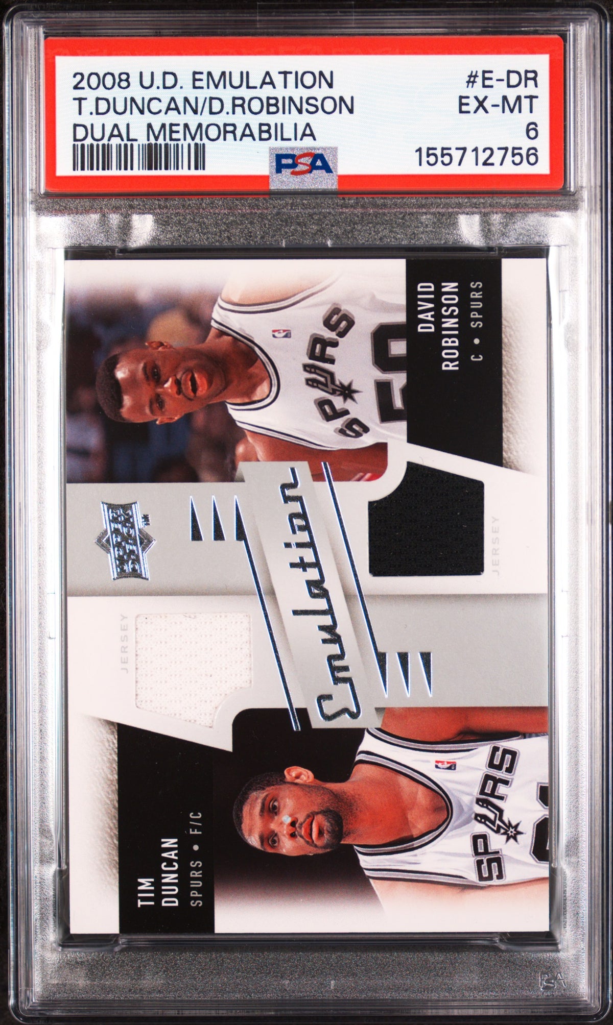 2008 Upper Deck Emulation Dual Memorabilia David Robinson/Tim Duncan #E-DR PSA 6