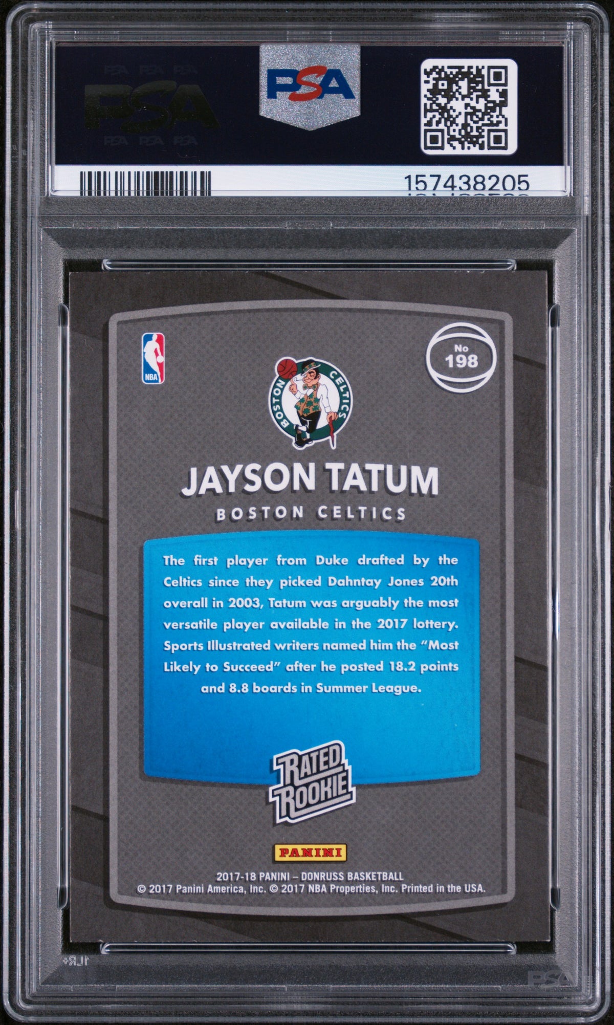 2017 Donruss Rated Rookie Jayson Tatum #198 PSA 7