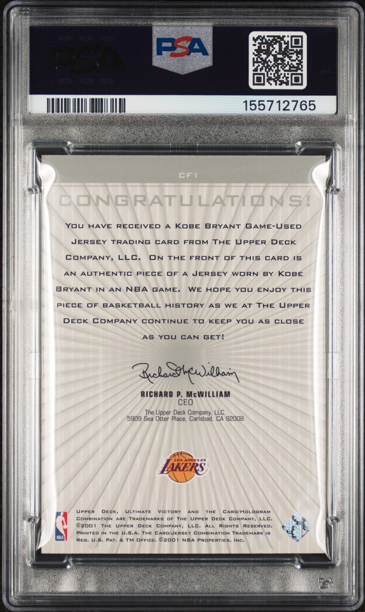 2000 Ultimate Victory Championship Fabrics Championship Fabrics Kobe Bryant #CF1 PSA 8