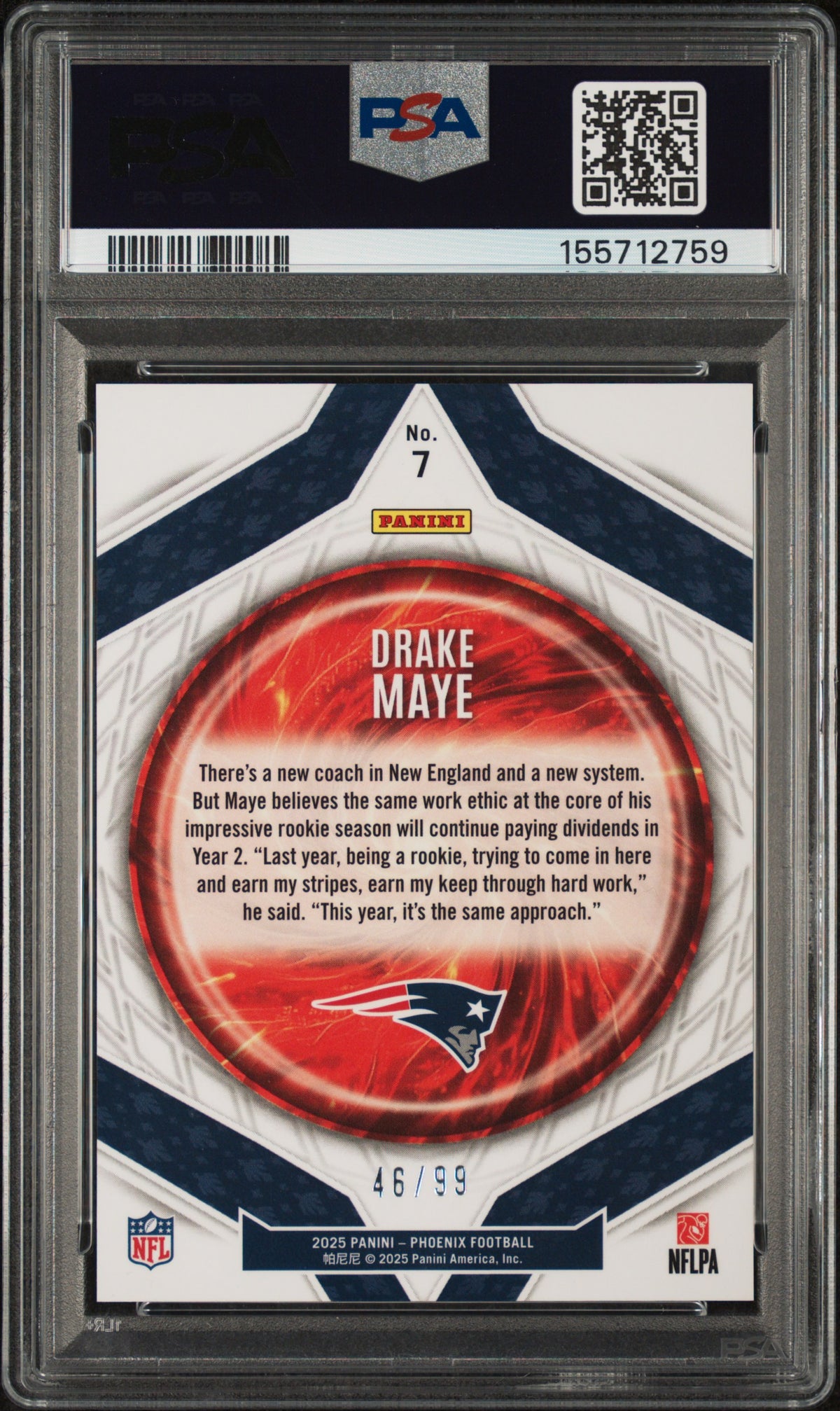 2025 Panini Phoenix Paragon Green Hyper Drake Maye #7 /99 PSA 9