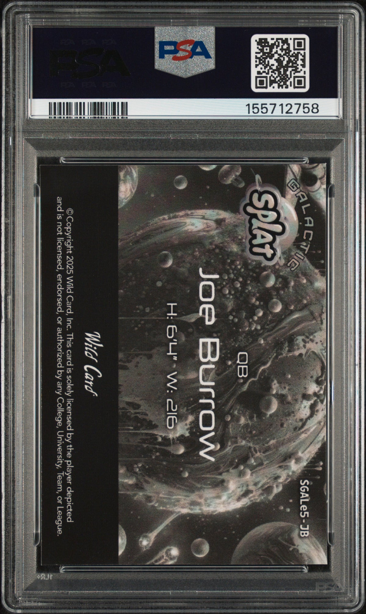 2025 Wild Card Splat Breakers Brick Galactic Glctc-Xht-Background 45 1/1 Joe Burrow #JB PSA 9
