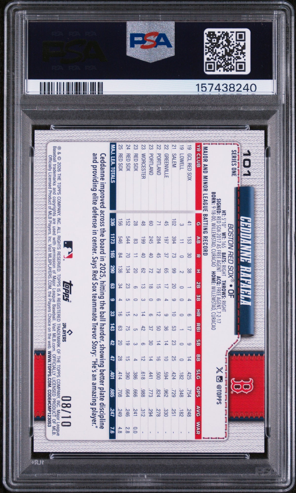 2026 Topps Black Sandglitter Ceddanne Rafaela #101 /10 PSA 8
