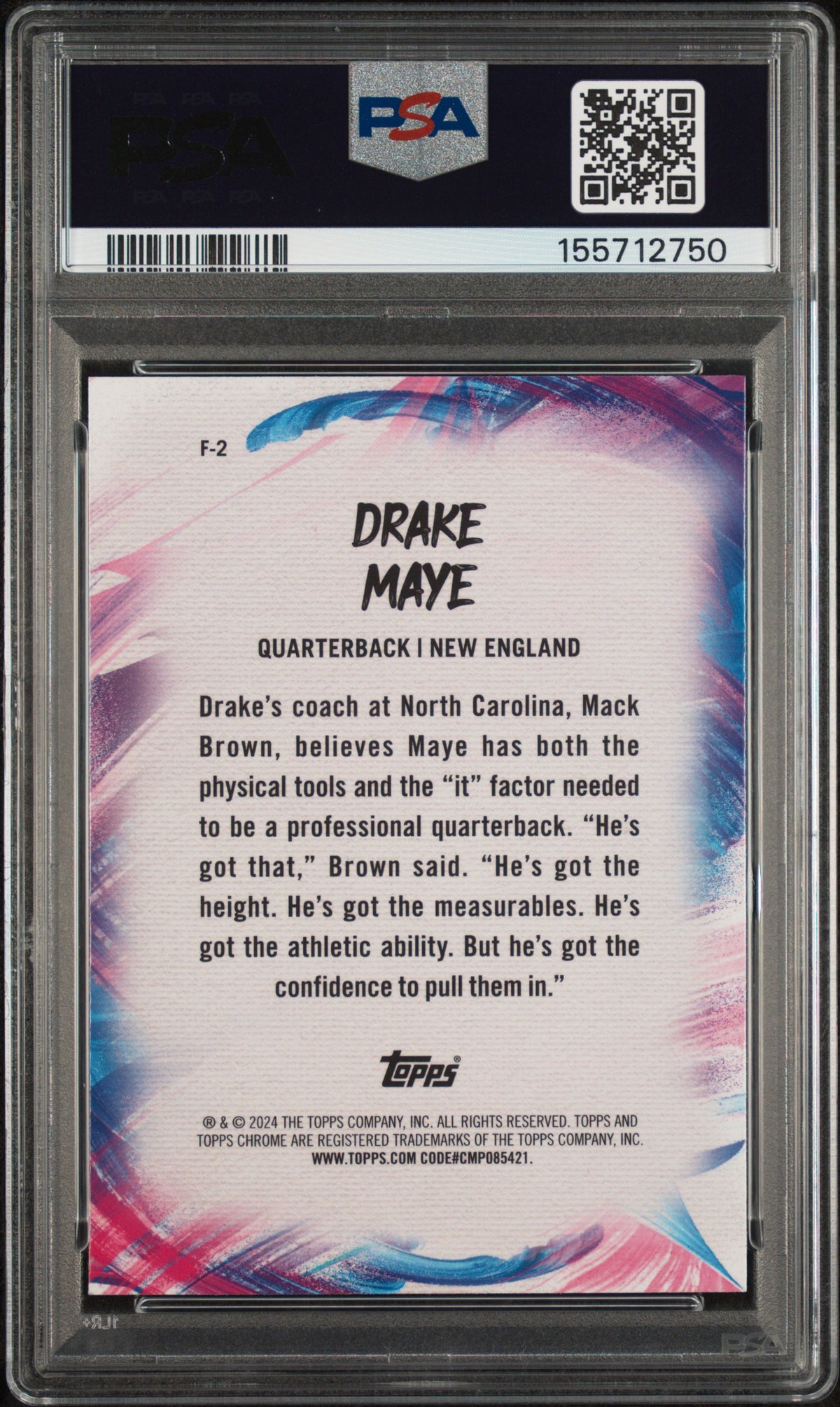 2024 Topps Chrome Pink Refractor Drake Maye #F-2 PSA 9