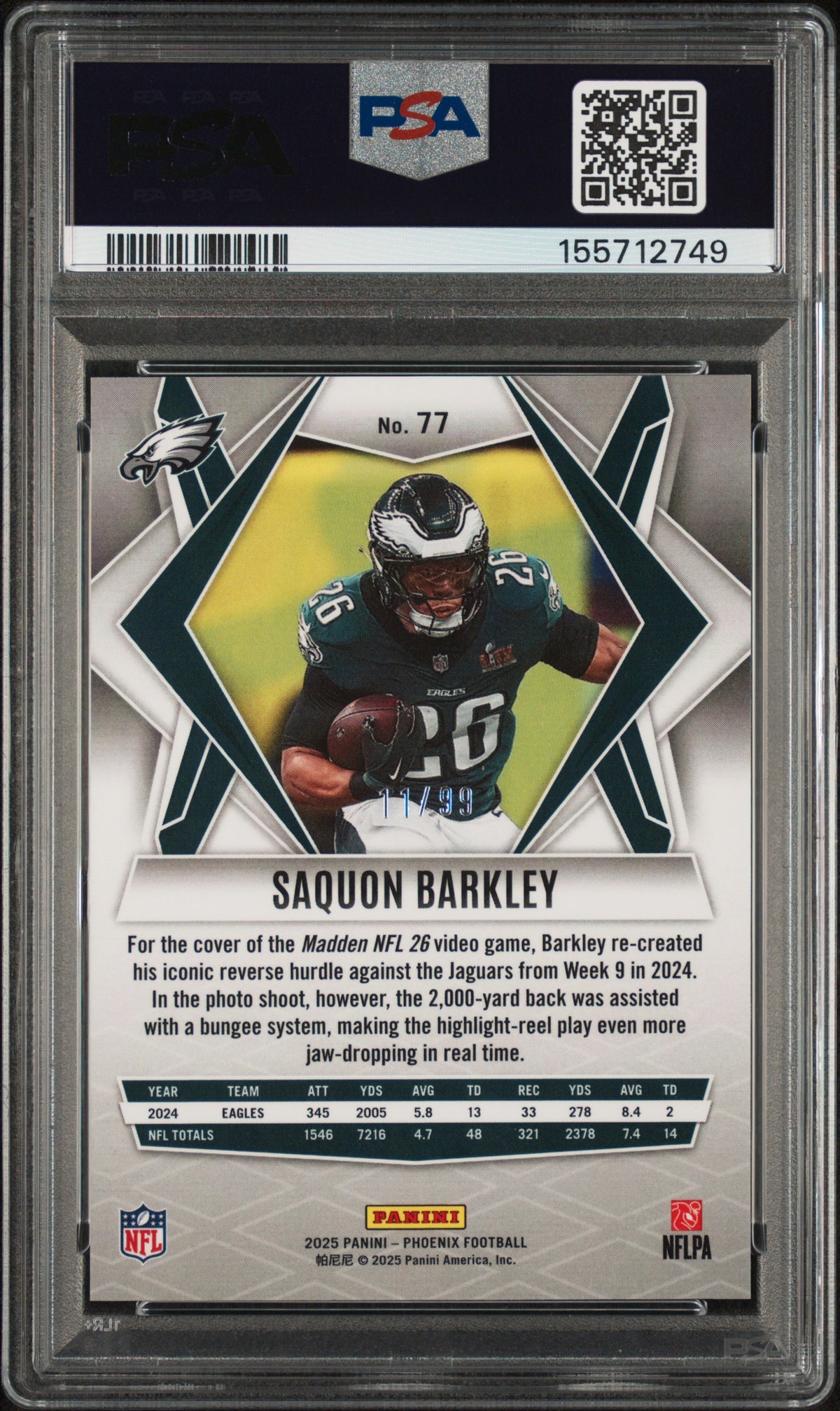 2025 Panini Phoenix Red Seismic Saquon Barkley #77 PSA 6