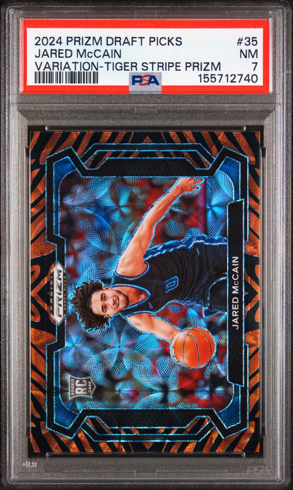 2024 Panini Prizm Draft Picks Variation-Tiger Stripe Prizm Jared Mccain #35 PSA 7