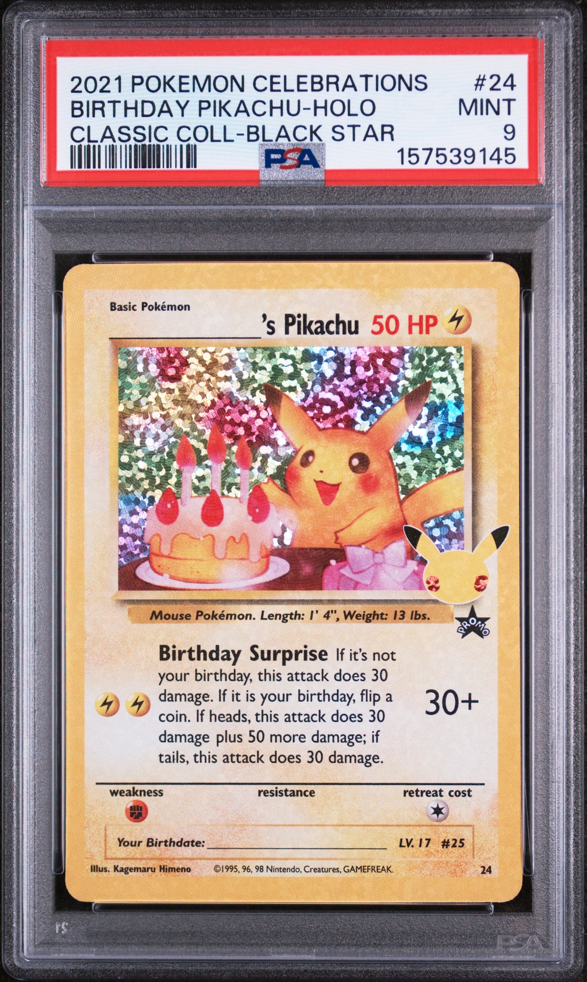 2021 Pokemon Celebrations Black Star Promo Classic Collection Holo Birthday Pikachu #24 PSA 9