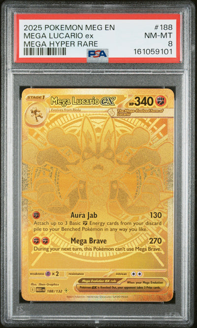 2025 Pokemon Mega Evolution Mega Hyper Rare Mega Lucario Ex #188 PSA 8