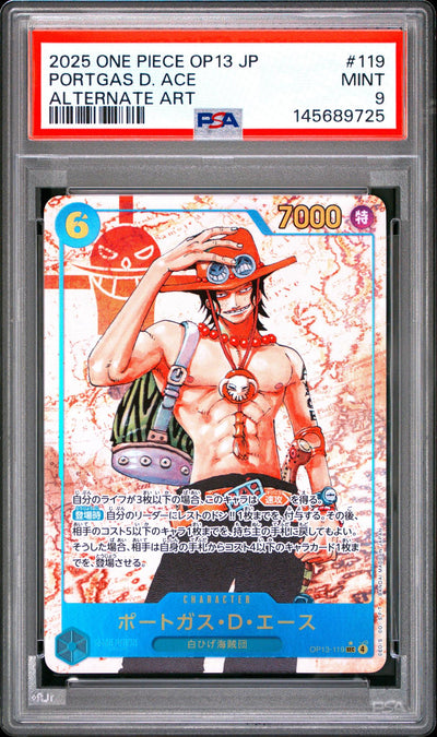 2025 One Piece Carrying On His Will Japanese Alternate Art Portgas D. Ace #OP13-119 PSA 9