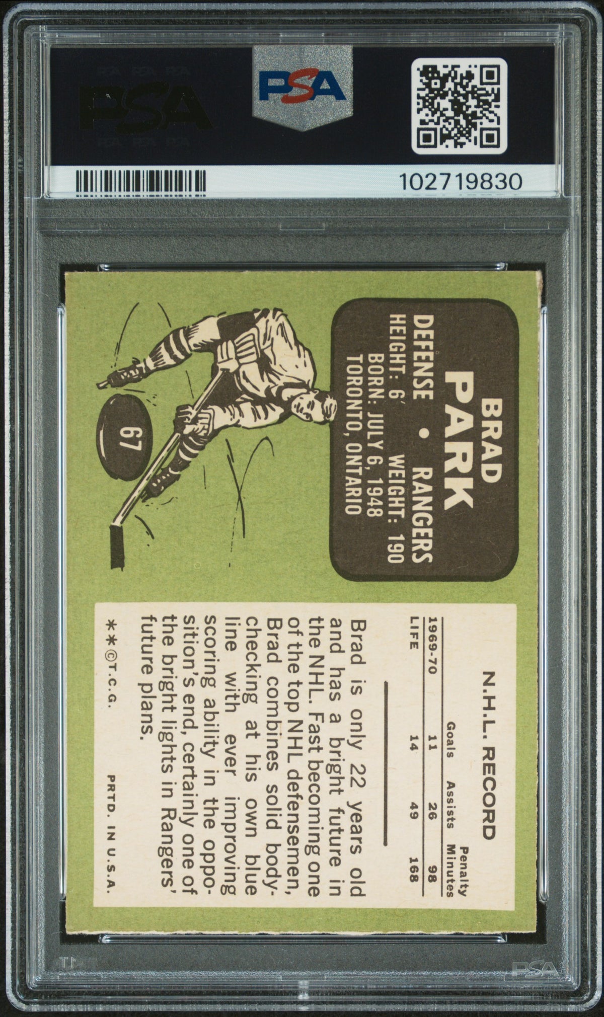1970 Topps Brad Park #67 PSA 5