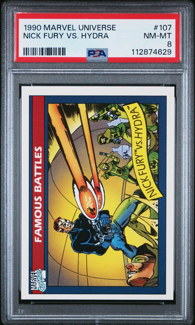 1990 Marvel Universe I Famous Battles Hydra/Nick Fury #107 PSA 8