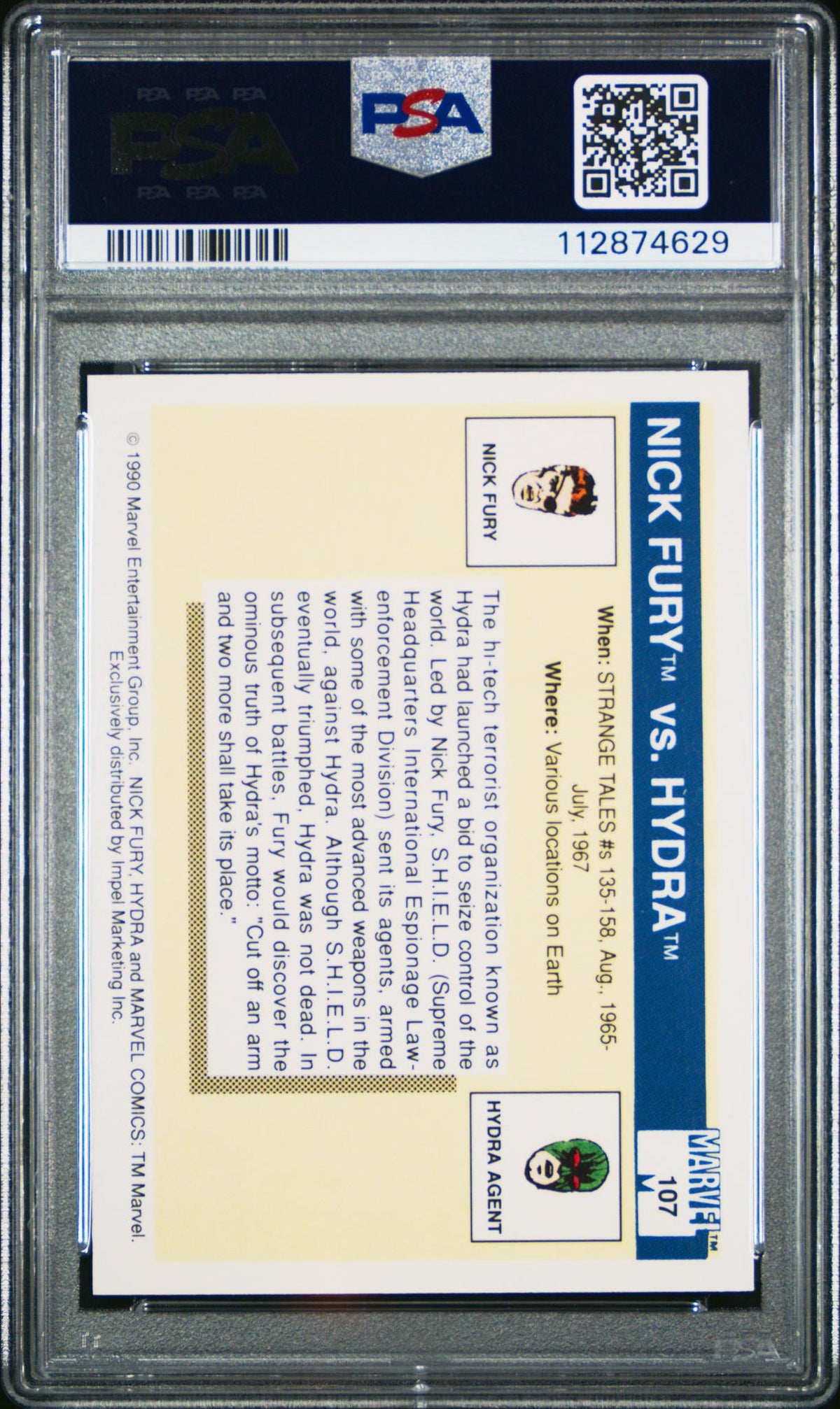 1990 Marvel Universe I Famous Battles Hydra/Nick Fury #107 PSA 8