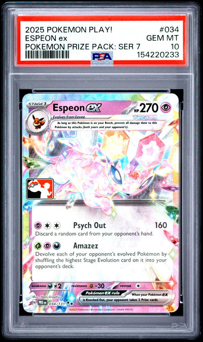2025 Pokemon Play! Pokemon Prize Pack Series 7 Espeon Ex #034 PSA 10